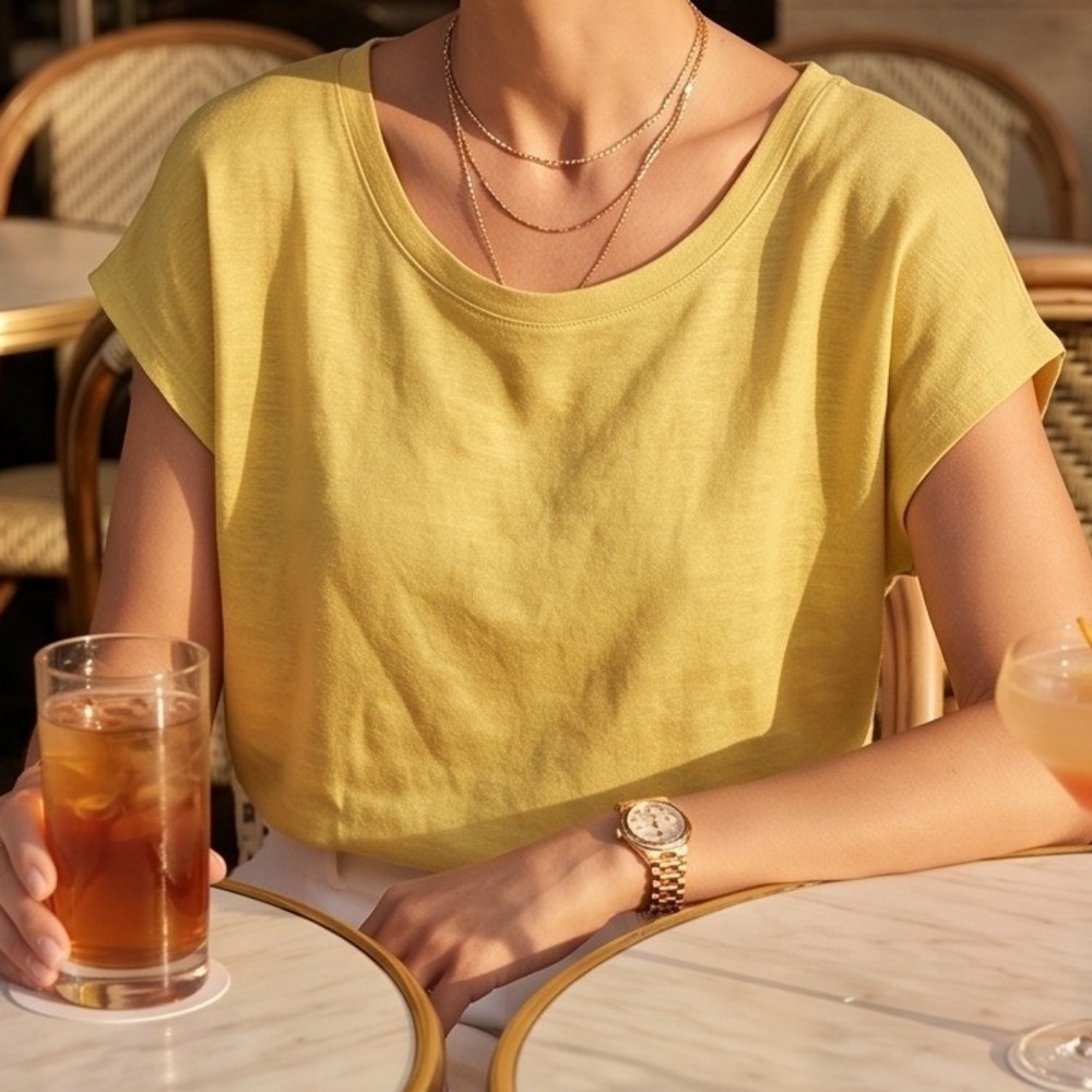 Rachel Zoe M Mustard Yellow 100% Linen Cap Sleeve Scoop Neck Top Size Medium